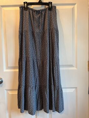 Brandy Melville Navy Blue Floral Tiered Maxi Skirt